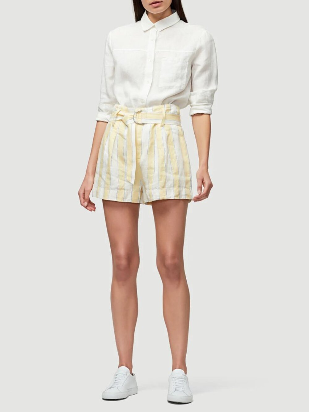 NWT Frame Revolve 100% linen white yellow stripe shorts